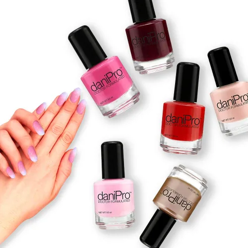 Vista 2 de daniPro Esmalte de uñas formulado por médicos, rosa intenso, promueve uñas más saludables y fuertes, biotina y vitaminas A y E, sin toxinas, secado