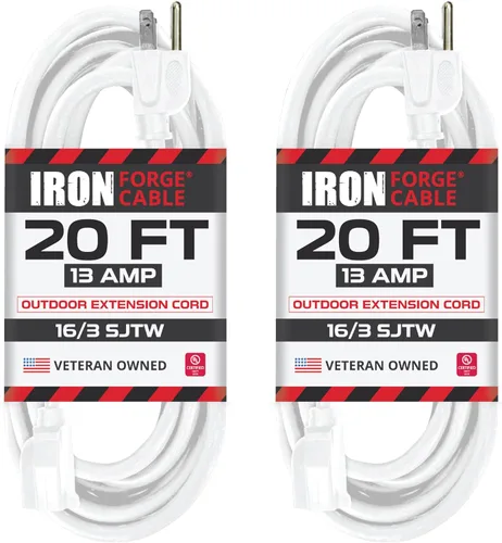 Vista 15 de Iron Forge Cable Cable de extensión resistente a la intemperie de 6 pies para exteriores, cable de extensión SJTW 16/3 blanco resistente, 3 puntas
