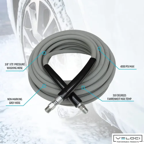 Vista 4 de MTM Hydro Kobrajet - Manguera de lavado de alta presión de 3/8 pulgadas, 4000 PSI 75 pies para lavado de autos y detalles, accesorios para lavadora
