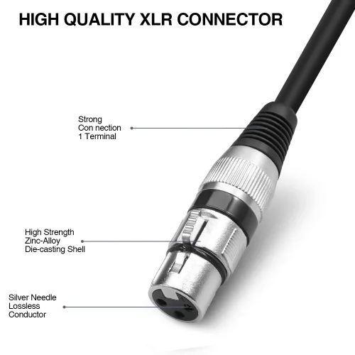 Vista 2 de Cable divisor XLR, 3 pines doble XLR hembra a macho, cable en Y, cable de micrófono equilibrado, adaptador de audio (1 macho a 2 hembra) - 1.5 pies