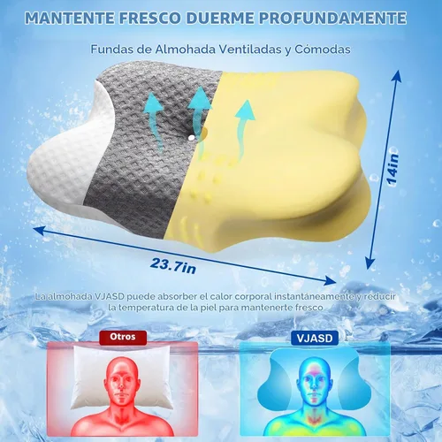 Vista 2 de Almohadas cervicales para el cuello para dormir de lado, paquete de 2 almohadas cervicales para aliviar el dolor, almohadas de espuma viscoelástica
