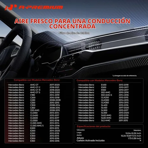 Vista 2 de Filtro de aire de cabina A-Premium con carbón activado - Compatible con modelos Mercedes-Benz - C200, C250, C300, CLS350, CLS400, CLS550, E200