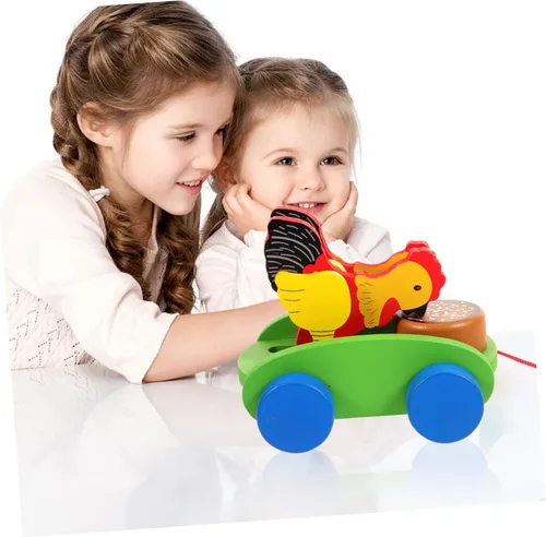 Vista 4 de Carro de madera educativo que tira del juguete Cognitive Developmental Push-Pull Animal con colores brillantes Material robusto