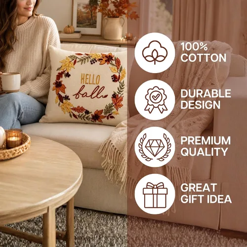 Vista 3 de Folkulture Fall Pillow Covers 18x18, Outdoor Throw Pillows, Autumn Décor