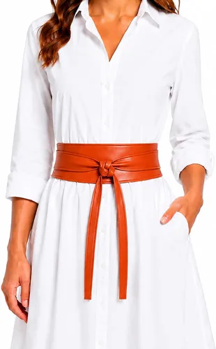 Vista 7 de Cinturón Obi de cuero para mujer, cintura ancha de 3 pulgadas, hecho a mano Beige