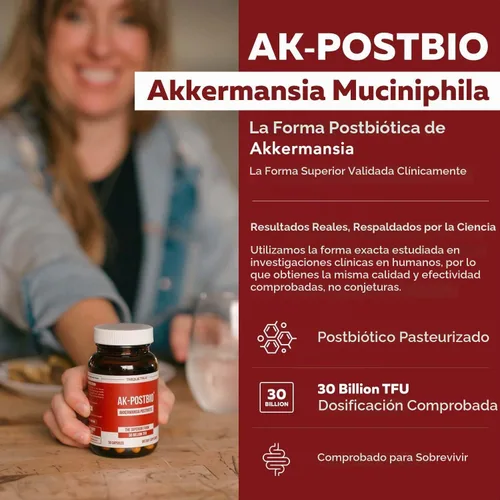 Vista 2 de AK-Postbio: Akkermansia Probiotic 30 mil millones de TFU - Fuerza máxima, dosis clínicamente validada y cepa patentada - Forma pasteurizada