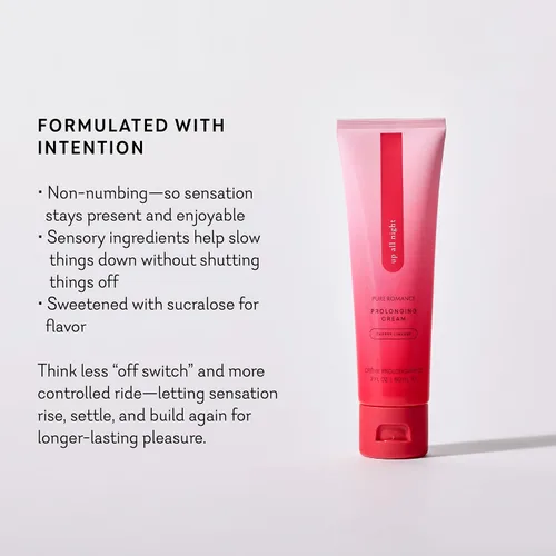 Vista 6 de Pure Romance Up All Night, Delay, Crema anestésica y desensibilizante para hombres, crema saborizada para hombres, cereza limada, 2 onzas líquidas