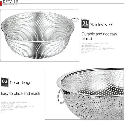 Vista 3 de GREATLINK Coladores y coladores de pasta de alimentos para cocina, colador de acero inoxidable, colador de malla de cocina, colador de metal grande