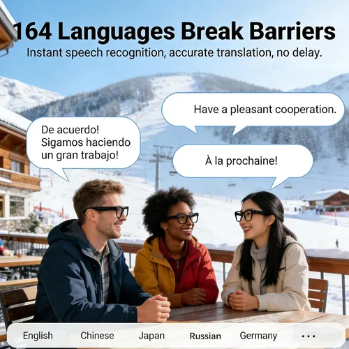 Vista 5 de Lentes inteligentes AI con GPT de chat, gafas Bluetooth con 164 idiomas para hombres y mujeres, reproducción de música y llamadas manos libres Negro