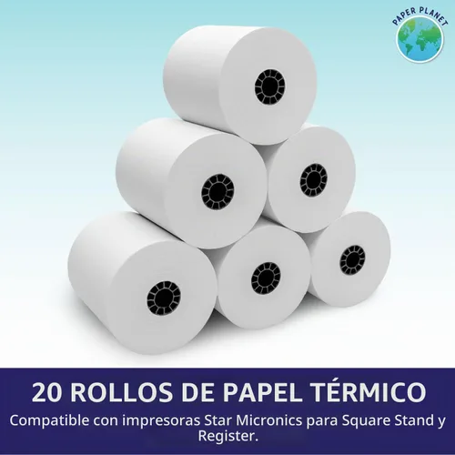 Vista 2 de PaperPlanet Papel térmico para soporte cuadrado y registro 20 rollos