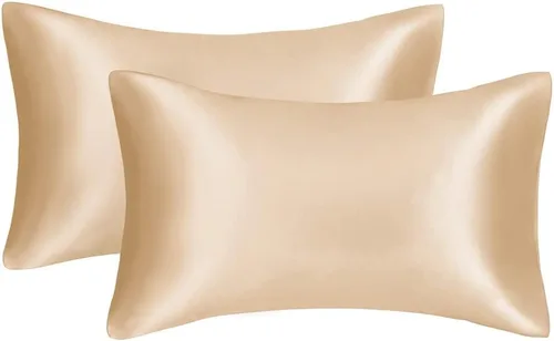 Vista 40 de Juego de 2 fundas de almohada de seda satinada de lujo para cabello y piel, fundas de almohada de satén con cierre de cremallera (estándar