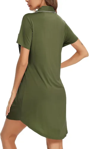 Vista 127 de Samring Camisón de pijama para mujer, manga corta/larga, con botones, camisón para dormir, camisón para novio, talla XXL