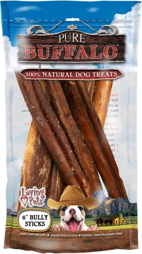 Vista 2 de Loving Pets Pure Buffalo - Golosina para perros Bully Stick de 6 pulgadas, paquete de 6