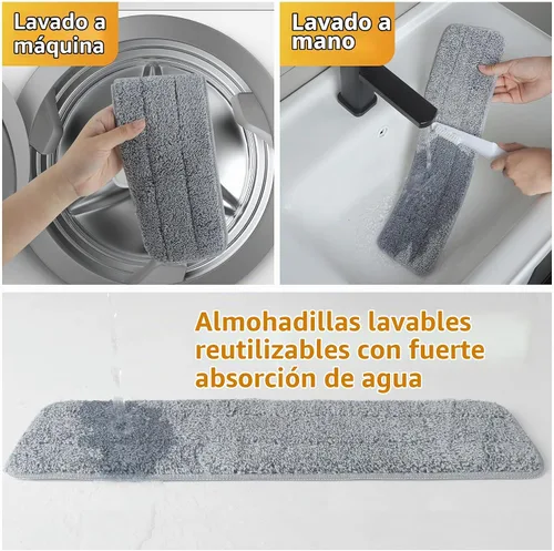 Vista 6 de Trapeador plano de microfibra para limpieza de pisos, base de aluminio de 18 pulgadas (17.7 pulgadas/17.7 in), mango ajustable de acero inoxidable