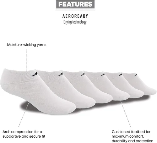 Vista 2 de adidas Men's Athletic Cushioned No Show Socks with Arch Compression for a Secure Fit (6-Pair)