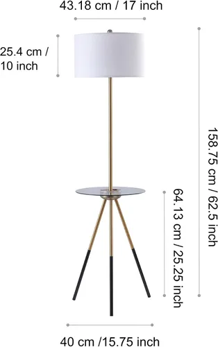 Vista 5 de Versanora Myra - Lámpara de pie con trípode de lectura moderna con puerto USB y mesa de cristal, pantalla blanca, acabado negro