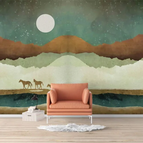 Vista 13 de SIGNFORD - Mural de pared de estilo nórdico con papel tapiz de paisaje natural extraíble para dormitorio o sala de estar.