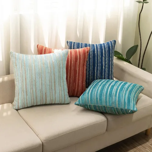 Vista 7 de Yeiotsy Fundas de almohada azules, paquete de 2, fundas de almohada decorativas a rayas bohemias para sofá, decoración del hogar