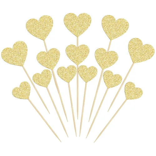 Vista 18 de Gyufise 30 adornos de corazón para cupcakes con purpurina de tamaño mixto con temática de dulce amor, decoración de pastel de corazón, boda Negro