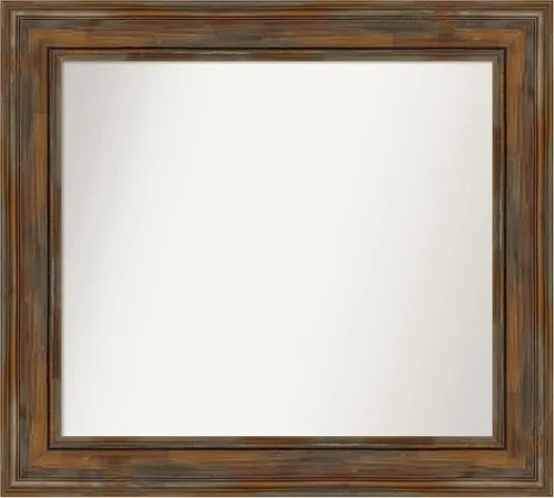 Vista 121 de Amanti Art Espejo de baño marrón para sobre fregadero, 26 x 26 pulgadas, espejo de tocador cuadrado marrón rústico Alexandria, marco de madera