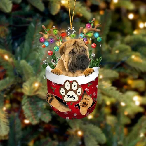 Vista 38 de Adornos personalizados de Pug cervatillo – Decoración personalizada para árbol de Navidad con patas de bolsillo de nieve