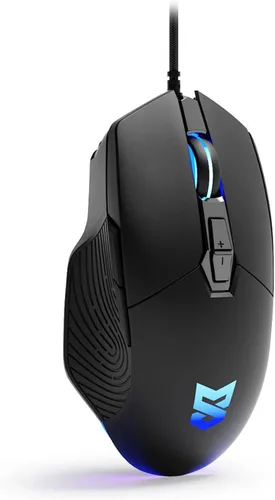 Vista 8 de Ratón ergonómico para juegos con cable, sensor óptico de 7200 DPI ajustable, USB C, ratones para juegos retroiluminados LED RGB con 7 botones