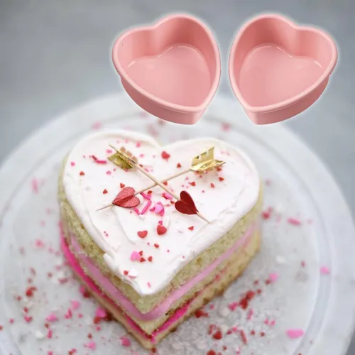 Vista 6 de Mini molde de silicona de 4 pulgadas para tartas de corazón, paquete de 2 moldes antiadherentes para el día de San Valentín, aniversario