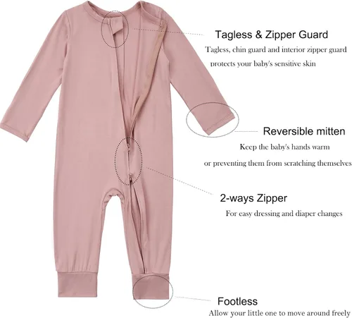 Vista 5 de Aablexema Pijama sin pies con cremallera y mitón, rayón de bambú, pijama de manga larga para bebé