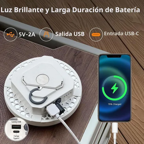 Vista 2 de 2 luces colgantes recargables de 4000 lm con imán 4 modos de iluminación, linterna LED portátil ultra brillante, LED impermeable IPX5
