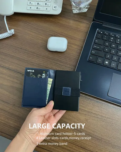 Vista 3 de POSKOU Pop Up Credit Card Holder Wallet for Men RFID Blocking Smart Slim Metal Minimalist Card Wallet