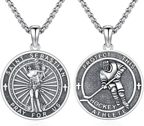 Vista 142 de 925 Sterling Silver Patron Saint Amulet Necklace for Men Women plateado