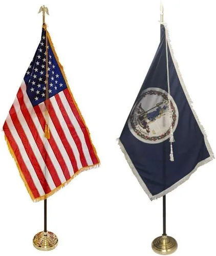 Vista 7 de Bandera de Virginia para interiores de 3 x 5 pies con dobladillo de poste y flecos ornamentales dorados