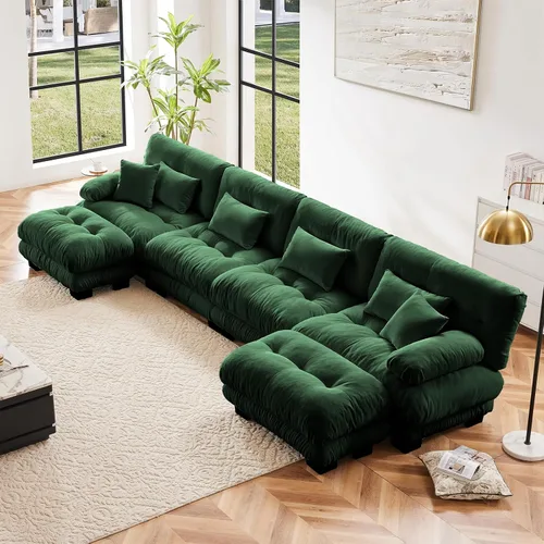 Vista 54 de Sofá biplaza de 93.7 pulgadas, sofá modular de 2 plazas, sofás seccionales grandes de color beige y blanco para sala de estar, juego de sofá