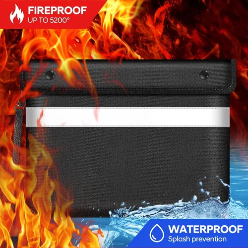 Vista 3 de Bolsa de dinero a prueba de fuego para dinero en efectivo de 5200 ℉ con aislamiento térmico, bolsas de documentos impermeables e ignífugas con tira