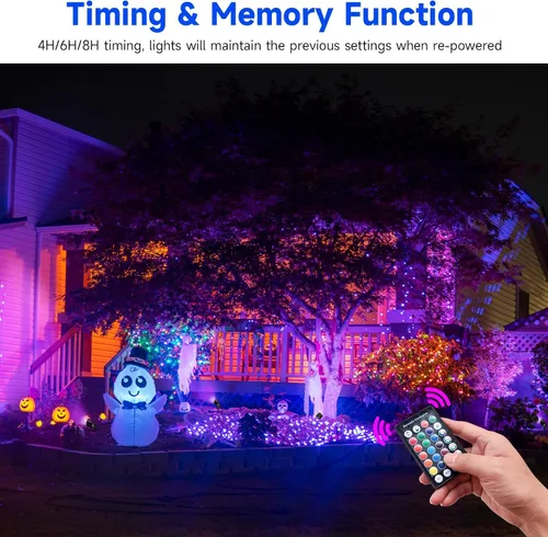 Vista 3 de Luces de Navidad para exteriores, iluminación de paisaje que cambia de color de 12 V con control remoto y temporizador (4H/6H/8H), focos RGB