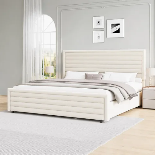 Vista 12 de REVOMINCA Armazón de cama tamaño completo (Full Size), plataforma tapizada con cabecera y pie de cama de terciopelo, base de colchón con listones