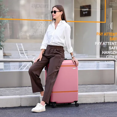 Vista 2 de AnyZip Equipaje ABS+PC Hardside maleta ligera con ruedas giratorias TSA Lock, Rosado