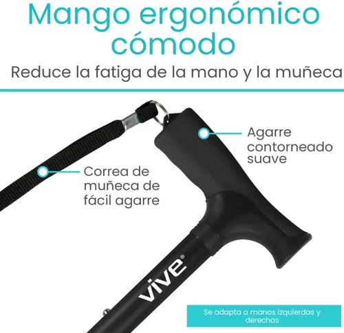 Vista 4 de Bastón plegable Vive, bastón de peso ligero robusto para hombres y mujeres, diseño plegable para la portabilidad y la conveniencia, acabado liso