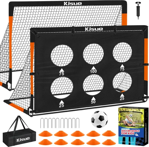 Vista 10 de Juego de portería de fútbol infantil para patio trasero – 2 porterías de fútbol de 6 x 4 pies, equipo de entrenamiento, red de fútbol para niños