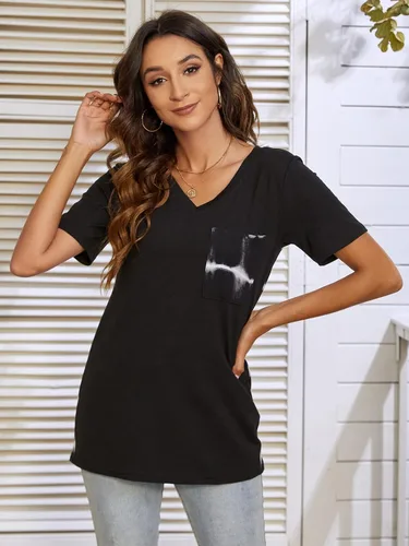 Vista 2 de Blooming Jelly Blusas de manga corta con estampado de leopardo para mujer, cuello en V, con bolsillo