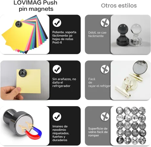 Vista 4 de LOVIMAG - Imanes negros de refrigerador, 12 unidades, imanes pequeños y fuertes para pizarra blanca, oficina, aula, mapas, accesorios de cocina