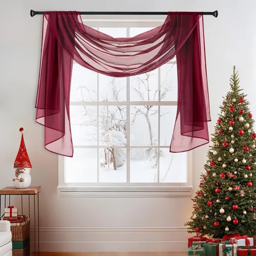 Vista 10 de MIULEE Cenefa Beige para Ventana para Fiesta - Cortina Transparente Cenefa Superior Tratamiento de Ventana Cortinas Decorativas para Arco de Boda