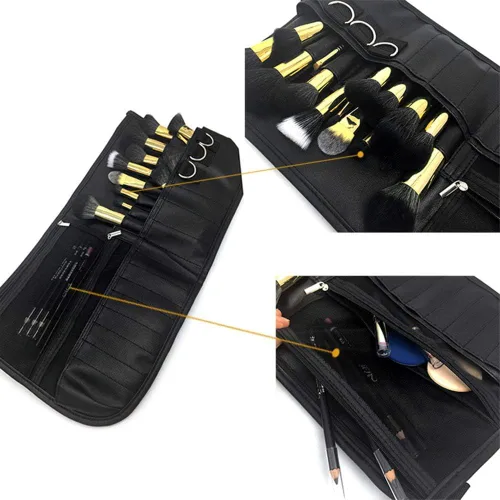 Vista 4 de MSQ Bolsa de brochas de maquillaje con cinturón, paquete de delantal plegable con múltiples bolsillos, organizador para brochas de cosméticos