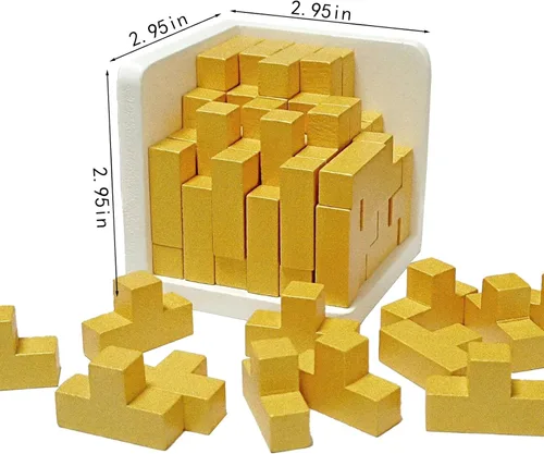 Vista 5 de Rompecabezas de madera en 3D, rompecabezas de madera en forma de T, rompecabezas de lógica, juego educativo para niños y adultos (dorado)