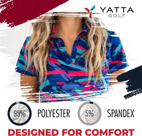 Vista 5 de YATTA GOLF Polo de golf para mujer, resistente a las arrugas, absorbe la humedad y cuello en V para mujer