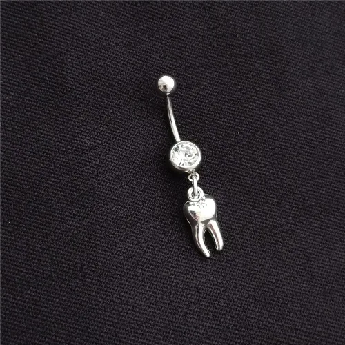 Vista 5 de Anillo de ombligo de acero inoxidable 14G, joyería gótica para el cuerpo, bonito colgante de diente 3D para mujer, higienista dental