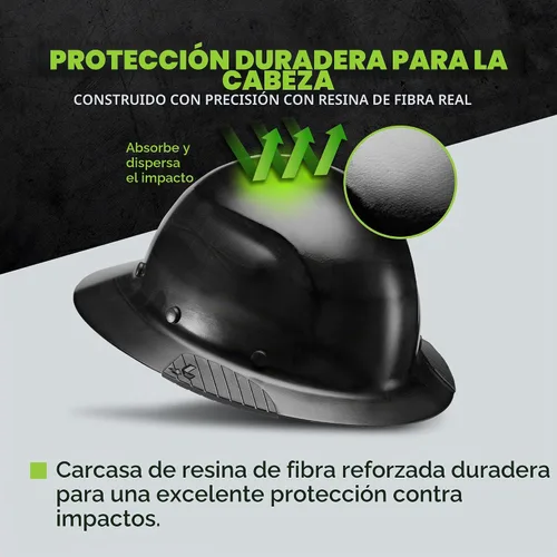 Vista 3 de Lift Dax - Casco de seguridad de ala completa de resina de fibra, suspensión de 6 puntos