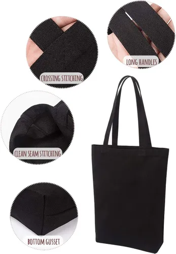 Vista 6 de Lily Queen - Bolsa de lona natural reutilizable para compras, Negro - Paquete de 12