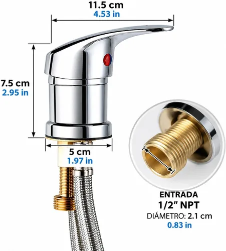 Vista 2 de Salon Shampoo Bowl Faucet Chrome, 1/2" NPT, 19.68" manguera, caliente