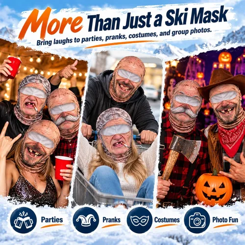 Vista 7 de Old Man Ski Mask,Funny Realistic Face Printed Balaclava,Stretch Cosplay Headgear for Halloween,Costume Parties & Pranks